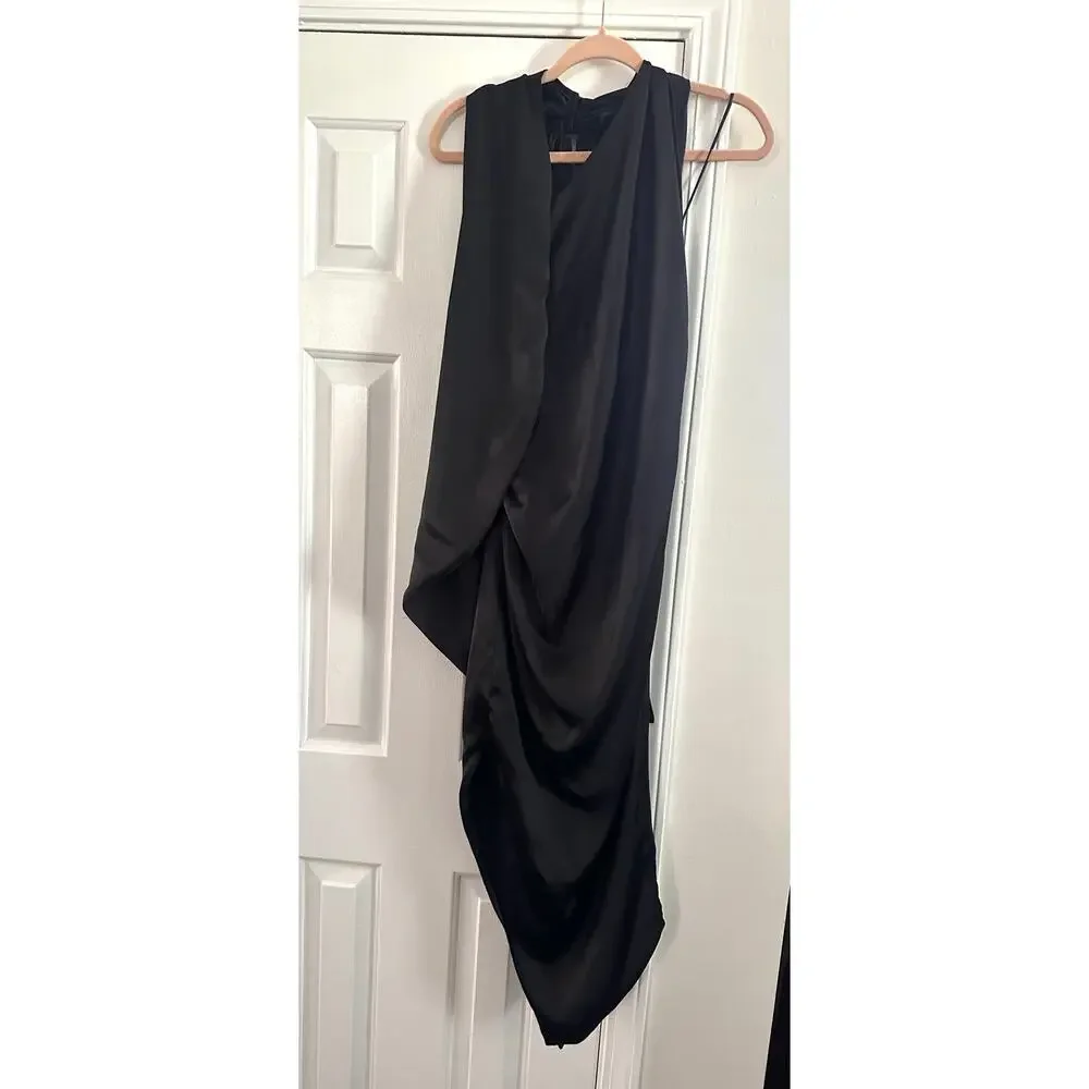 ARIAS NEW YORK Black Crepe Asymmetrical Drapey Halter Formal Cocktail Dress Sz 2 - Picture 3 of 7
